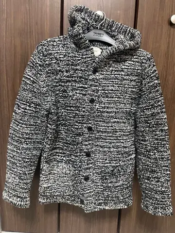 UNITED ARROWS 남성용 후드 부착 니트 아우터 블랙 x 화이트