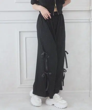 MAJESTIC LEGON 사이드 리본 키라키라 롱 팬츠