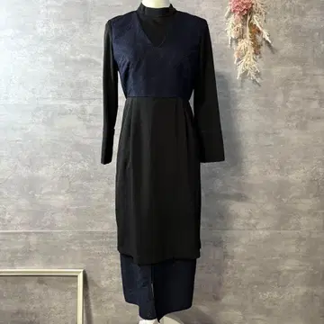 Callarus 자카드 원피스 드레스 네이비 결혼식 파티 M
