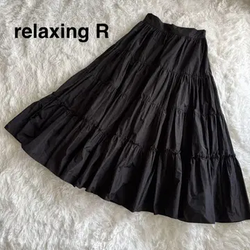relaxing R 티어드 플레어 롱 스커트 블랙 M 사이즈