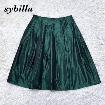 [새상품급] sybilla 미디 스커트 플레어 M 그린 무지