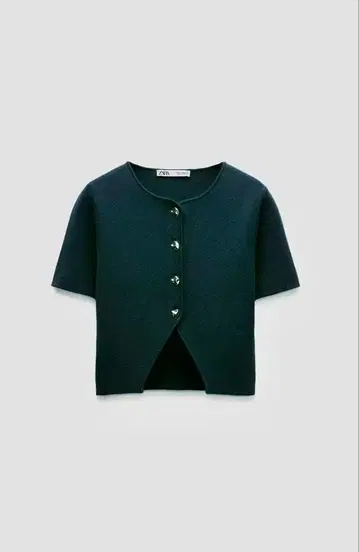 새상품 ZARA 반팔 가디건 다크 그린 니트 크롭 상의 L