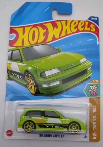 MATTEL HOTWHEELS HW:'70S VS. '90S 1/10 HYX90 '90 HONDA CIVIC EF/라이트 그린 28/250