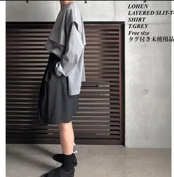 미사용품 LOHEN LAYERED SLIT-T-SHIRT T.GREY