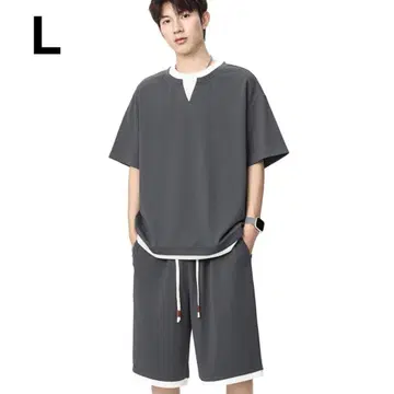 셋업 L 남성용 상하의 반팔 홈웨어 무지 흡한속건 여름