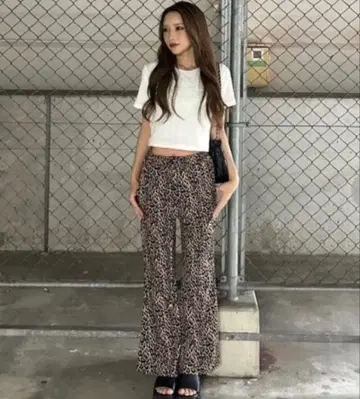 시마무라 Natsumi 콜라보 여성용 팬츠 레오파드 무늬 S