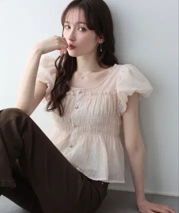 BLUEEAST 도트 셔링 블라우스 핑크 M