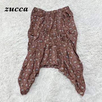 [ 새상품급 ] zucca 개더 변형 미디 스커트 플레어 S 브라운 꽃무늬