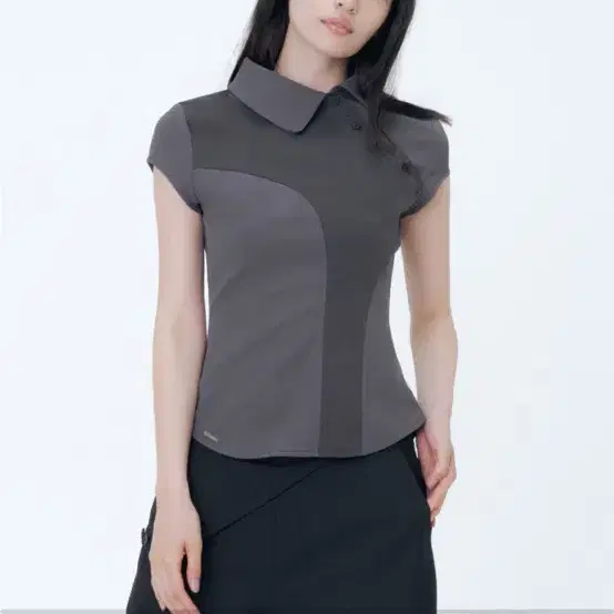 미세키서울 Diagonal placket layered shirt CHARCOAL
