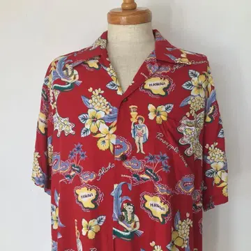 90s PineappleJuice 레이온 하와이 패턴 아로하 셔츠 USA 제조