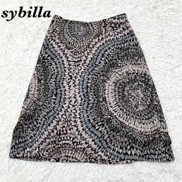 [새상품급] sybilla 미디 스커트 플레어 M 블랙 올 패턴