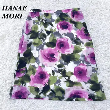 [ 새상품급 ] HANAE MORI 무릎 기장 타이트 스커트 40 퍼플 꽃무늬