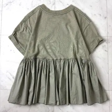 클라네 CLANE 백프릴T셔츠 S 카키 계열 개더 플레어 1
