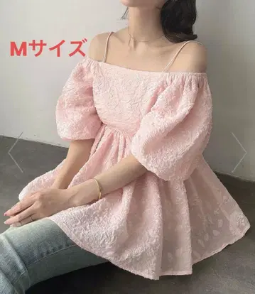 Meiru 2way 오프숄더 자카드 페플럼 상의 핑크 M 사이즈