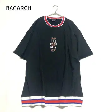 BAGARCH 바가치 반팔 T셔츠 로고 프린트 블랙 코튼 100%