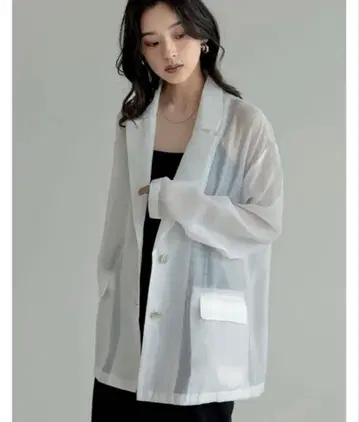Re:EDIT 골드 버튼 시어 오간자 테일러드 자켓 화이트 M