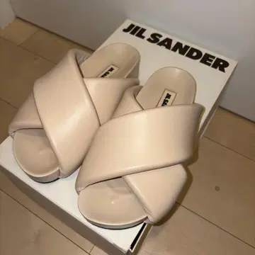 [ JIL SANDER ] 내퍼 가죽 크로스 스트랩 슬라이드 샌들