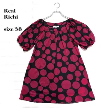 ..Real Richi 도트 무늬 블라우스 블랙 x 레드 사이즈 38 벌룬 소매