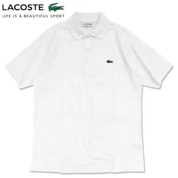 LACOSTE 슬림핏 솔리드 피케 셔츠 화이트 미사용 새상품 택 포함 화이트
