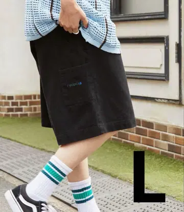 [ retock's ] 로고 자수 페인터 와이드 하프 팬츠