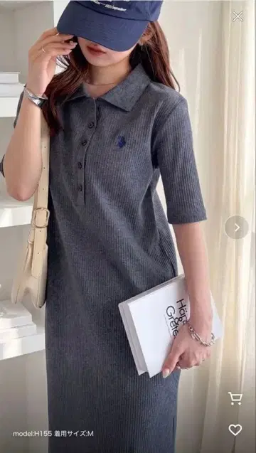 RANAN [ U.S.POLO ASSN. ] 원포인트 자수 폴로 옷깃 리브 원피스