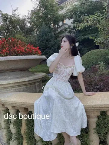 퍼프 슬리브 꽃무늬 롱 원피스