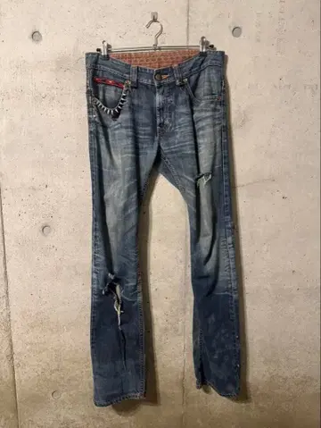 00s 데미지 플레어 데님 스터드 가시 헤이세이