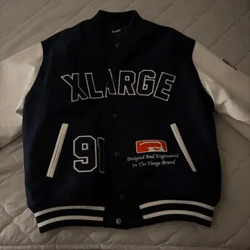 XLARGE 바시티 자켓 네이비 x 화이트 자수 로고 M
