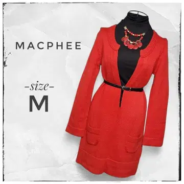 MACPHEE 맥피 깊은 V넥 니트 튜닉 빨간색 M