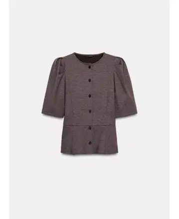 ZARA 퍼프 슬리브 버튼 프론트 상의 브라운 S