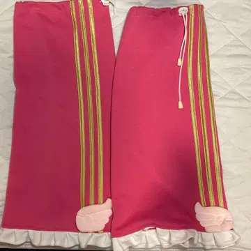 리메이크 레그 워머 핑크 프릴 깃털 모티브