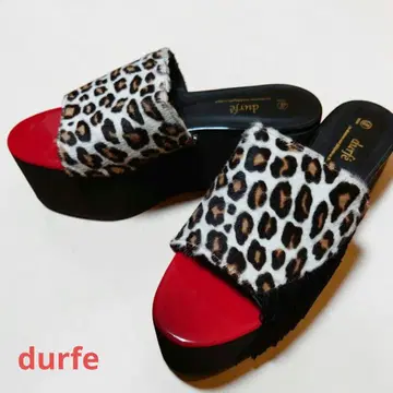 듀프 durfe 레오파드 통굽 프린지 샌들 일본제 38