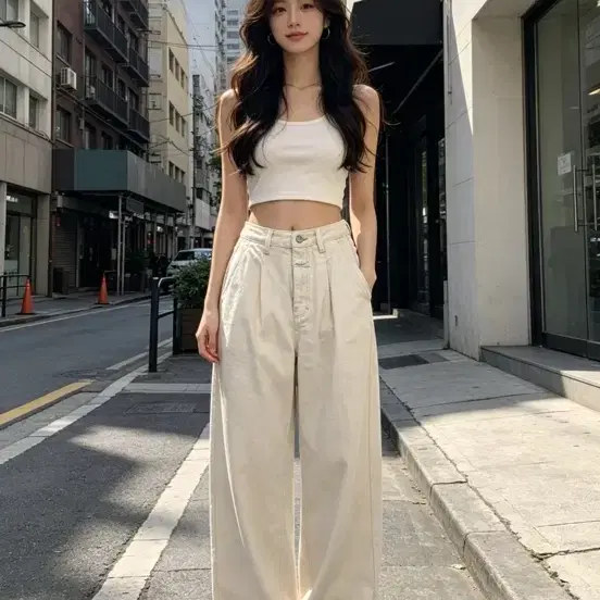 마리떼 26 사이즈 크림색 와이드 팬츠