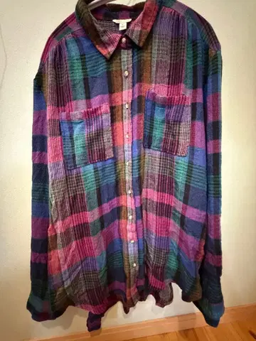 카토 긴팔 셔츠 레귤러 카라 긴팔 체크 2XL 레이온 겉옷