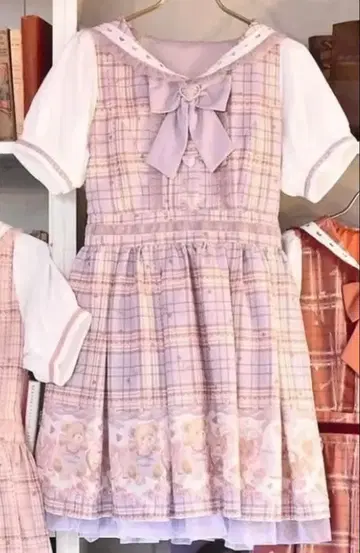 LIZLISA 세일러 카라 체크 무늬 반팔 원피스