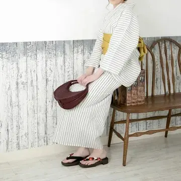 최고급 [면린넨 유카타] 시지라 직조 유카타 미색 줄무늬 기모노로도 착용 가능 미사용 새상품