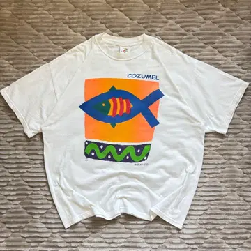90s 00s 빈티지 아트 티셔츠 물고기 짧은 기장 박스 실루엣
