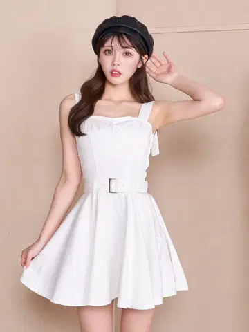 Darich 볼륨 플레어 데님 미니 원피스 IVO 화이트