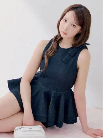 chico 데님 페플럼 블라우스 네이비