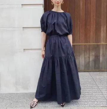 유나이티드 애로우즈 UWCC C/SI 턱 블라우스 맥시 스커트 세트