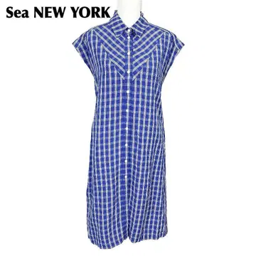 새상품급 Sea NEW YORK 반팔 셔츠 원피스 등 트임 블루 체크