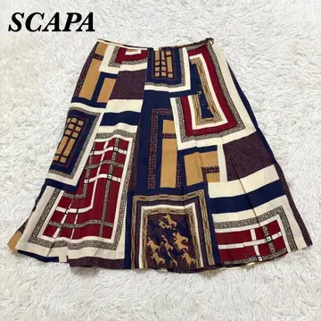 [새상품급] SCAPA 라티 하네스 프린트 스커트 무릎 기장 40 네이비