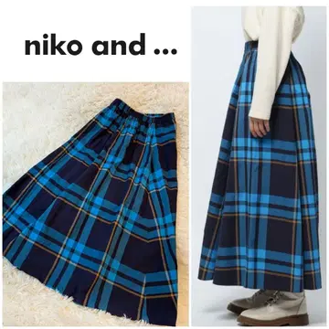 새상품급 niko and 니코앤드 타탄 체크 롱 스커트 밴딩 끈