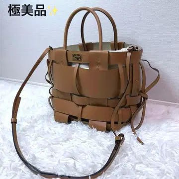 극미품 잔체티 우븐 쇼퍼 브라운 2WAY 숄더백