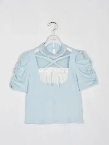 evelyn 시스루 크로스 리브 상의