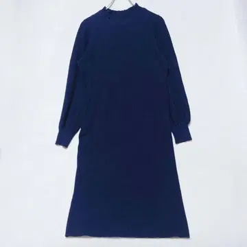 플라스테 리브 니트 원피스 긴팔 네이비 A라인 ( M )