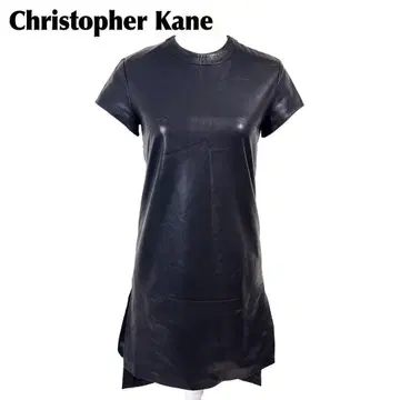 새상품급 Christopher Kane 반팔 가죽 사이드 지퍼 원피스 6 블랙