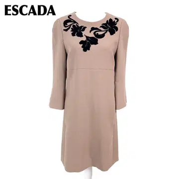 새상품급 ESCADA 긴팔 원피스 36 라이트 브라운 상단 보타니컬 디자인