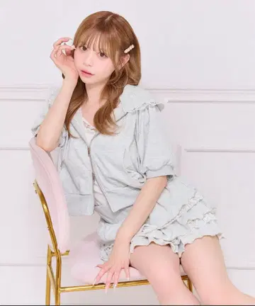 레이스 프릴 후디 셋업 그레이