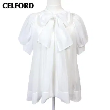 [새상품급] CELFORD 반팔 블라우스 리본 타이 이너 포함 38 화이트